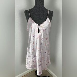 Morgan Taylor Intimates Pink Floral Satin Lingerie Dress Chemise Medium Y2K VTG